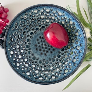Earthy Berry Bowl and Plate Set made with Brown Clay and Blue Rutile Glaze in 3 sizes