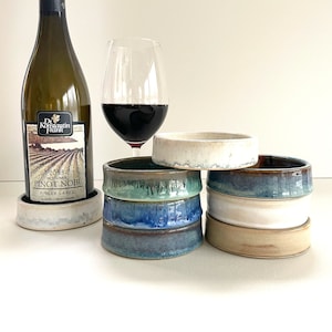 Wine Bottle Coasters-Spring and Summer Colors-...catch those nasty wine drips before they stain your countertop-Handmade with Clay