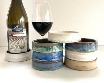 Wine Bottle Coasters-Spring and Summer Colors-...catch those nasty wine drips before they stain your countertop-Handmade with Clay