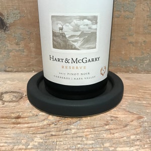 Matte Black Contemporary Wine Bottle Coaster made with clay-catch nasty wine drips before they stain your countertop-save and buy 2 or more