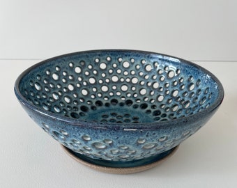 Earthy Berry Bowl and Plate Set made with Brown Clay and Blue Rutile Glaze in 3 sizes