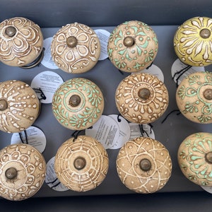 Beige , Green & Lemon Ceramic Knobs