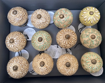 Beige , Green & Lemon Ceramic Knobs