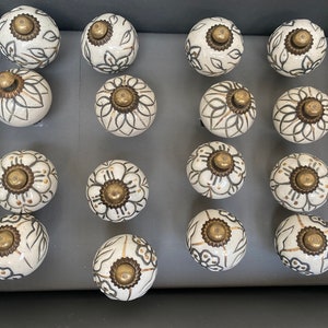 Cream , Grey & Gold  Small Round Vintage Style Ceramic Cabinet /Drawer Knobs - 4 Varieties Sold Individually