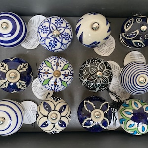 Patterned Ceramic Door Cabinet Knobs - Blue / Green / Black / White