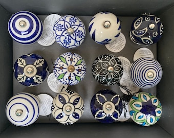 Patterned Ceramic Door Cabinet Knobs - Blue / Green / Black / White