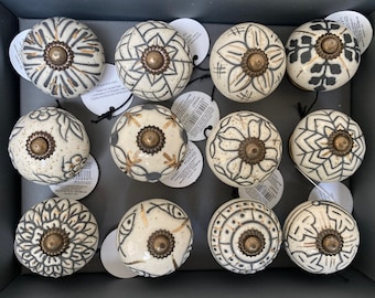 Cream , Graphite Grey & Gold Ceramic Door / Cabinet / Drawer Knobs - Sold Separately