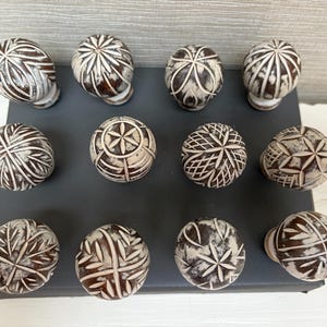 Vintage Style Cream and Light Brown Round Wooden Washed Door/ Cabinet / Drawer Knobs Handles - 12 Varieties - Sold Individually