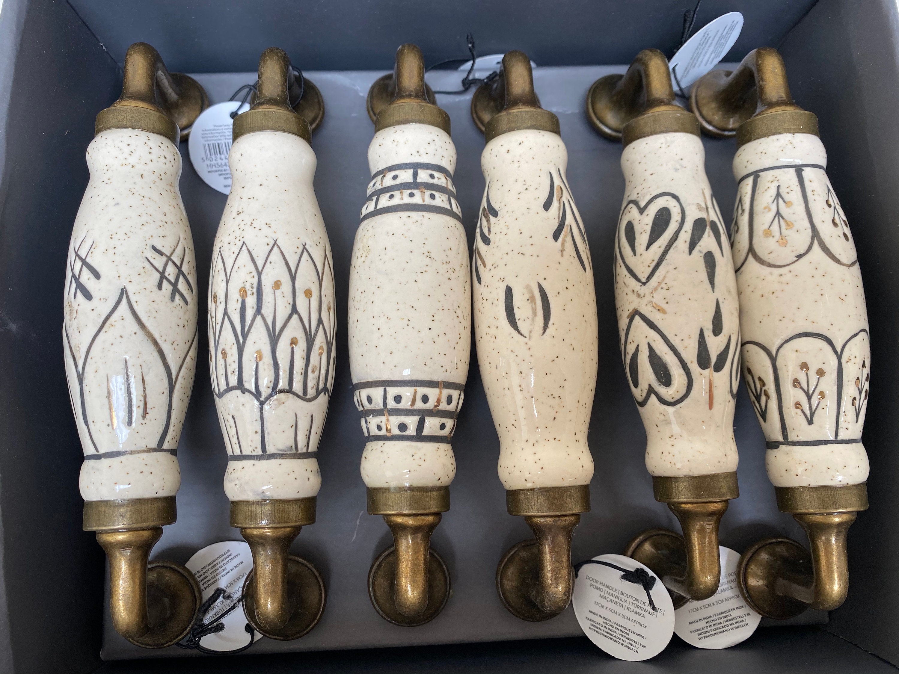 Vintage Style Ceramic & Metal Door Handles - Ivory / Black / Gold  - …