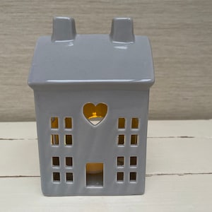 Ceramic LED T light  House - Grey 15.5 cm