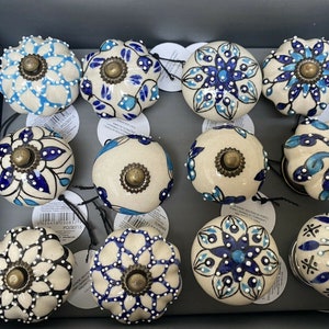 Ceramic Knobs - White & Blue - Various Choice of Patterns