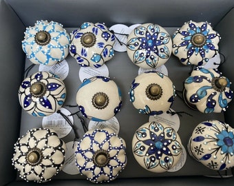 Ceramic Knobs - White & Blue - Various Choice of Patterns