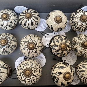 Grey & Black Patterned  Ceramic Doorknobs - Sold Individually