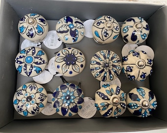 Keramik Knäufe - Creme, Blau & Türkis - Verschiedene Muster - Separat erhältlich