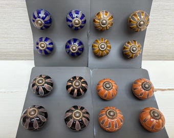 Small Round Vintage Style Glossy Glazed Colourful Cabinet /Drawer Knobs - 4 Varieties Sold in Packs of Four