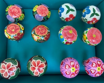 Painted Wooden Colourful Round Cabinet / Drawer Knobs - 6 Designs - Sold Individually