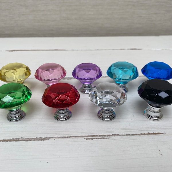 Crystal Small Cabinet Knobs - Various Colours