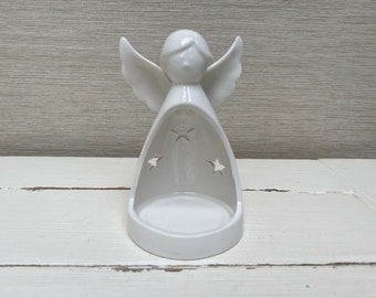 White Ceramic Angel Tealight Holder