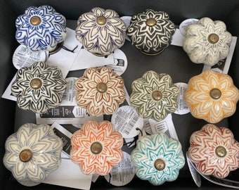 Flower Ceramic Door Cabinet Drawer Knobs - 12 Colour Varieties - Sold Individually