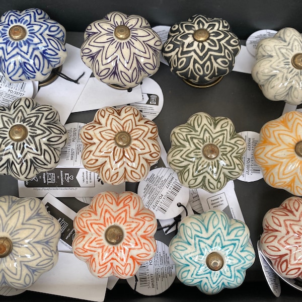 Flower Ceramic Doorknobs - 12 Colour Varieties - Sold Individually