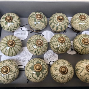 Vintage Style Green Ceramic Door/ Cabinet / Drawer Knobs Handles - 12 Varieties - Sold Individually