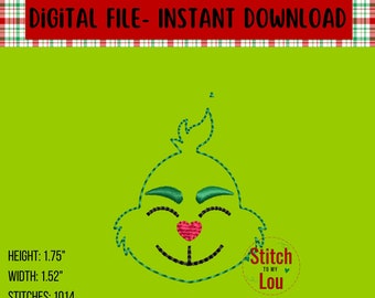 Kawaii Grinch Feltie: Machine Embroidery Design (Digital Download)