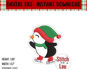 Ice Skating Penguin Feltie Embroidery Design (Digital Download)