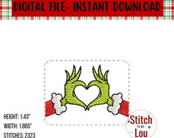 Christmas Feltie Designs, Mean Green Heart Hands, Machine Embroidery Design