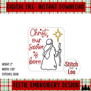 Christus onze Verlosser is geboren, religieuze kerst Feltie Design, Machine Borduurontwerp