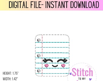 Kawaii Notebook Paper Feltie Embroidery Design (Digital Download)
