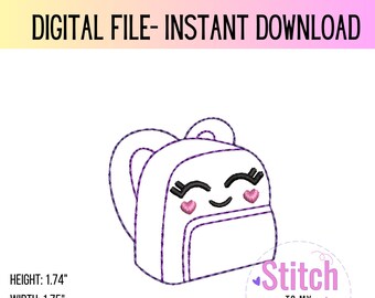 Kawaii Backpack Feltie Embroidery Design (Digital Download)