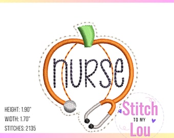 Nurse Pumpkin Stethoscope Embroidery Design, Medical Fall Feltie Design, Nurse Feltie Design, Machine Embroidery Design