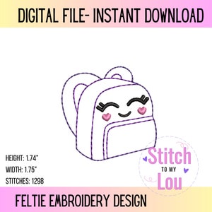 Disegno per ricamo in feltro per zaino kawaii (download digitale)