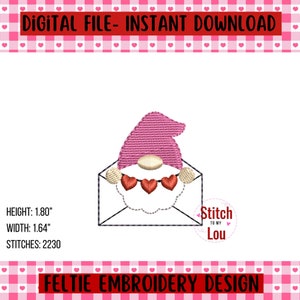 Liebesbrief Gnom Embroidery Design, Valentines Feltie Download, Maschine Embroidery Design