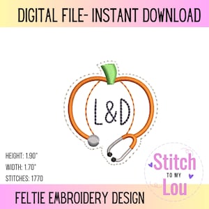 Pumpkin Stethoscope Feltie Embroidery Design: Medical Fall Nurse (Digital File)
