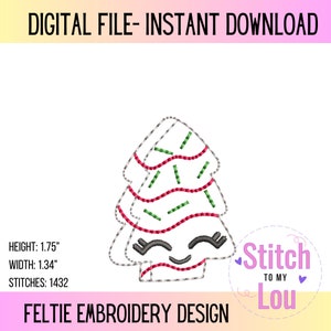 Kawaii Christmas Cake, Christmas Feltie Designs, Machine Embroidery Design