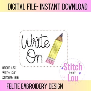 Disegno da ricamo in feltro con scritta &quot;Scrivi sulla matita&quot; (download digitale)