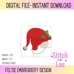 Peeking Christmas Gnome Feltie Embroidery Design (Digital Download)