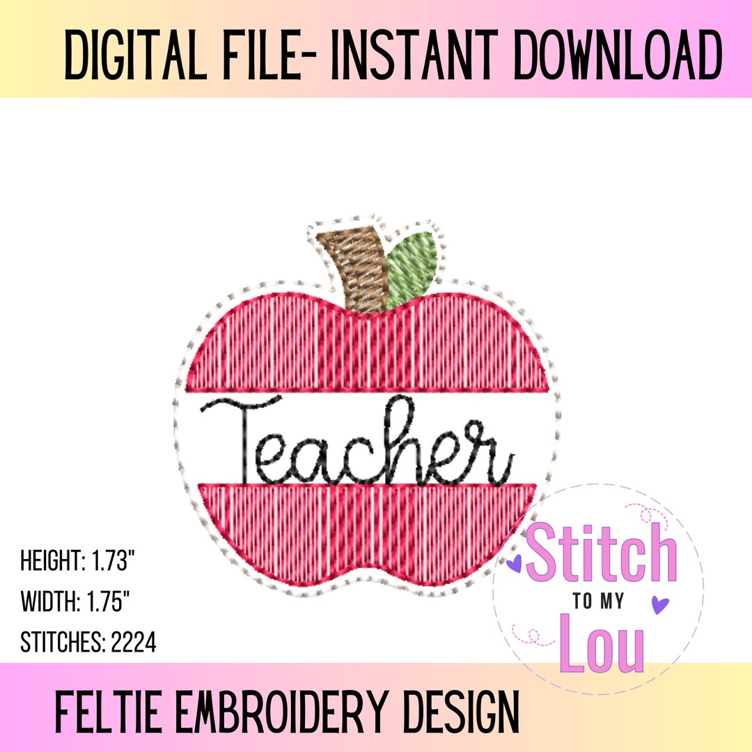 Teacher Apple Feltie Embroidery Design (digital Download) - Etsy