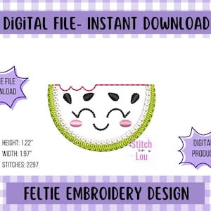 Kawaii Watermelon Feltie Embroidery Design: Machine Embroidery File (Digital Download