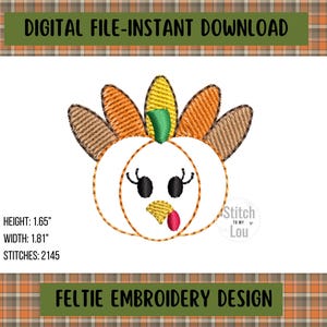 Turkey Pumpkin Feltie Embroidery Design, Fall Feltie Design, Machine Embroidery Design