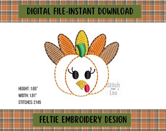 Turkey Pumpkin Feltie Embroidery Design: Fall Design (Digital Download)
