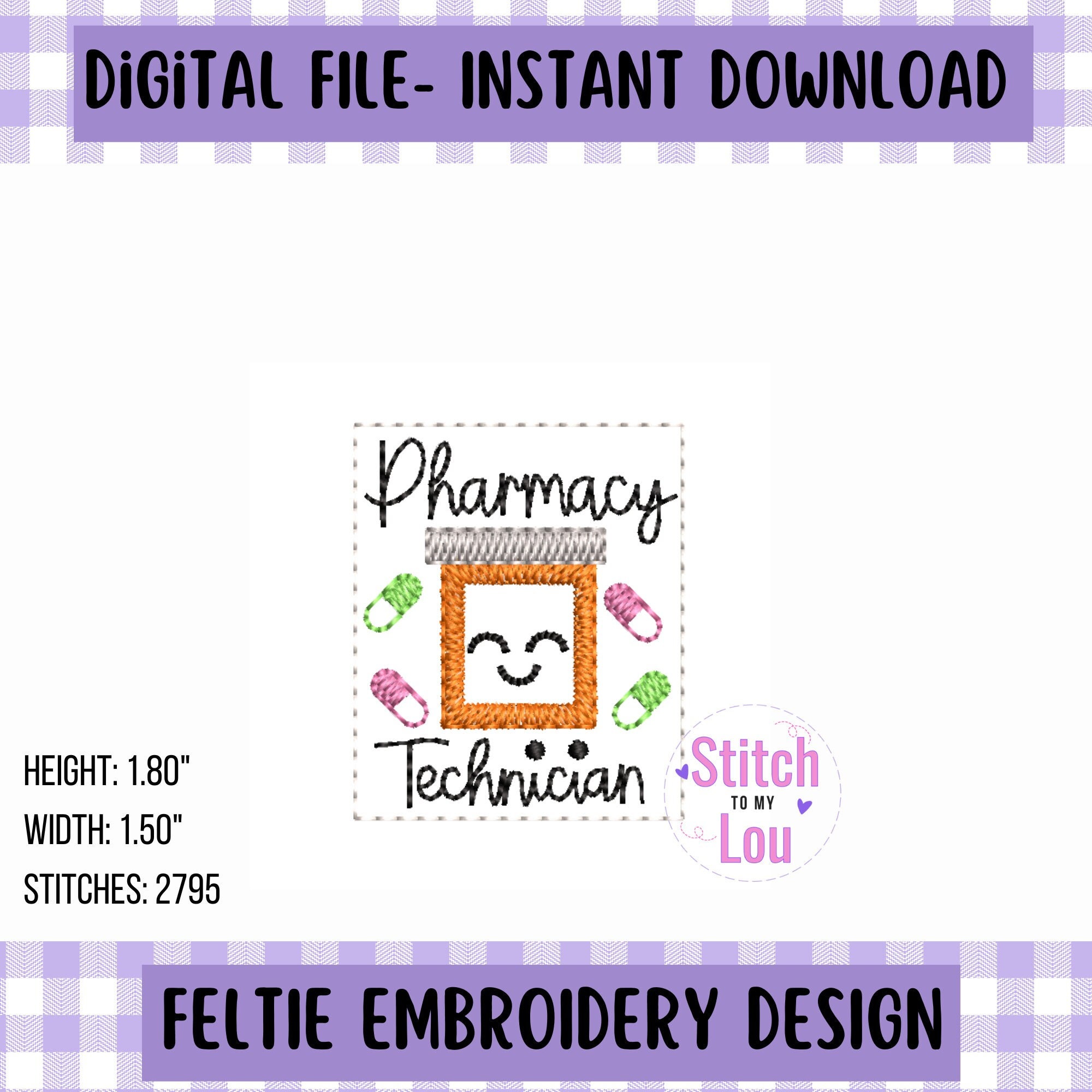 Pharmacy Technician Embroidery Design,medical Inspired Feltie Download ...