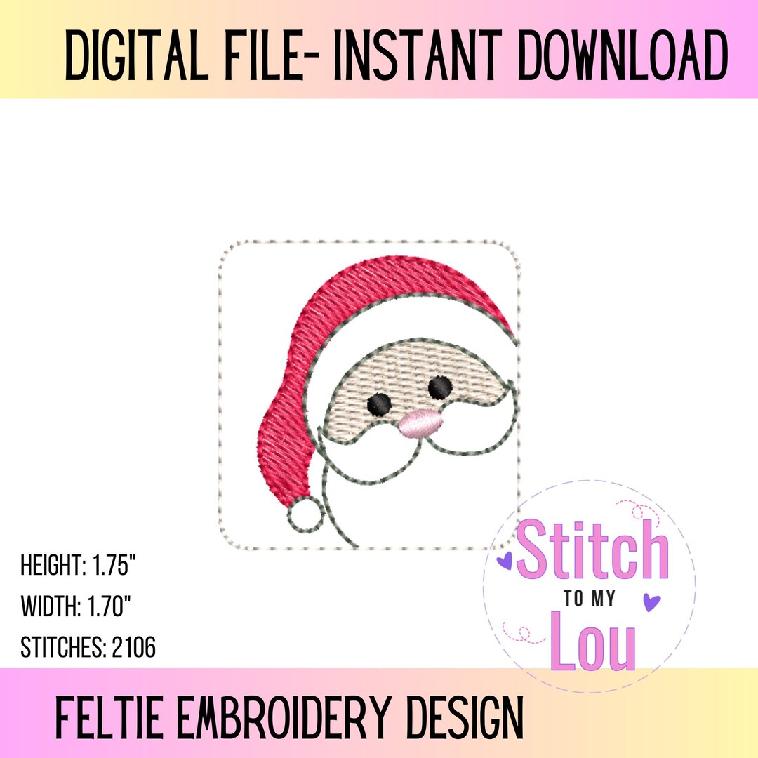 Peeking Santa Embroidery Design, Santa Feltie Design, Christmas Feltie