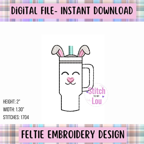 Bunny Tumbler Feltie Embroidery Design: Easter Feltie (Digital Download)