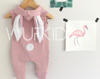 Baby Easter outfit with rabbit ears , easter jumpsuit, rabit overall, romper, bunny romper, bunny ears, Easter outfit