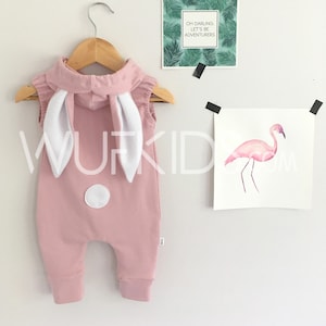 Baby Easter outfit with rabbit ears , easter jumpsuit, rabit overall, romper, bunny romper, bunny ears, Easter outfit