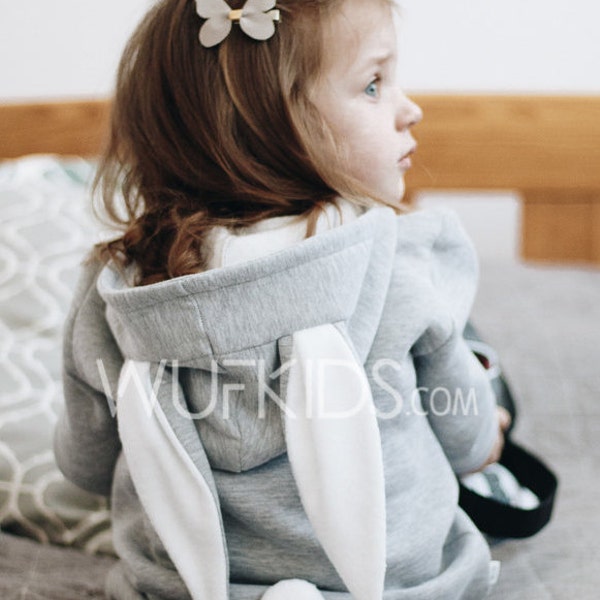 Klaar om bunny hoodie met oren te verzenden, Pasen baby outfit hoodie, grappig kostuum peuter, handgemaakte kinder hoodie