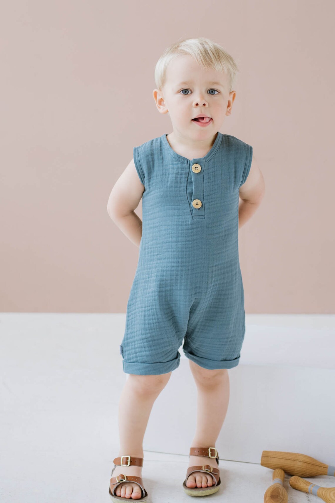 Neutral gender muslin romper dusty blue muslin romper baby Etsy