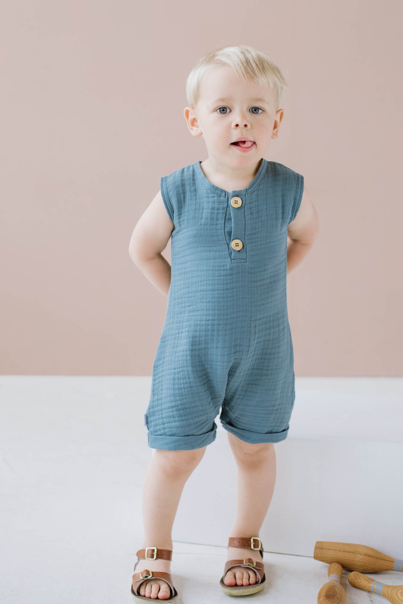 Neutral gender muslin romper dusty blue muslin romper baby Etsy